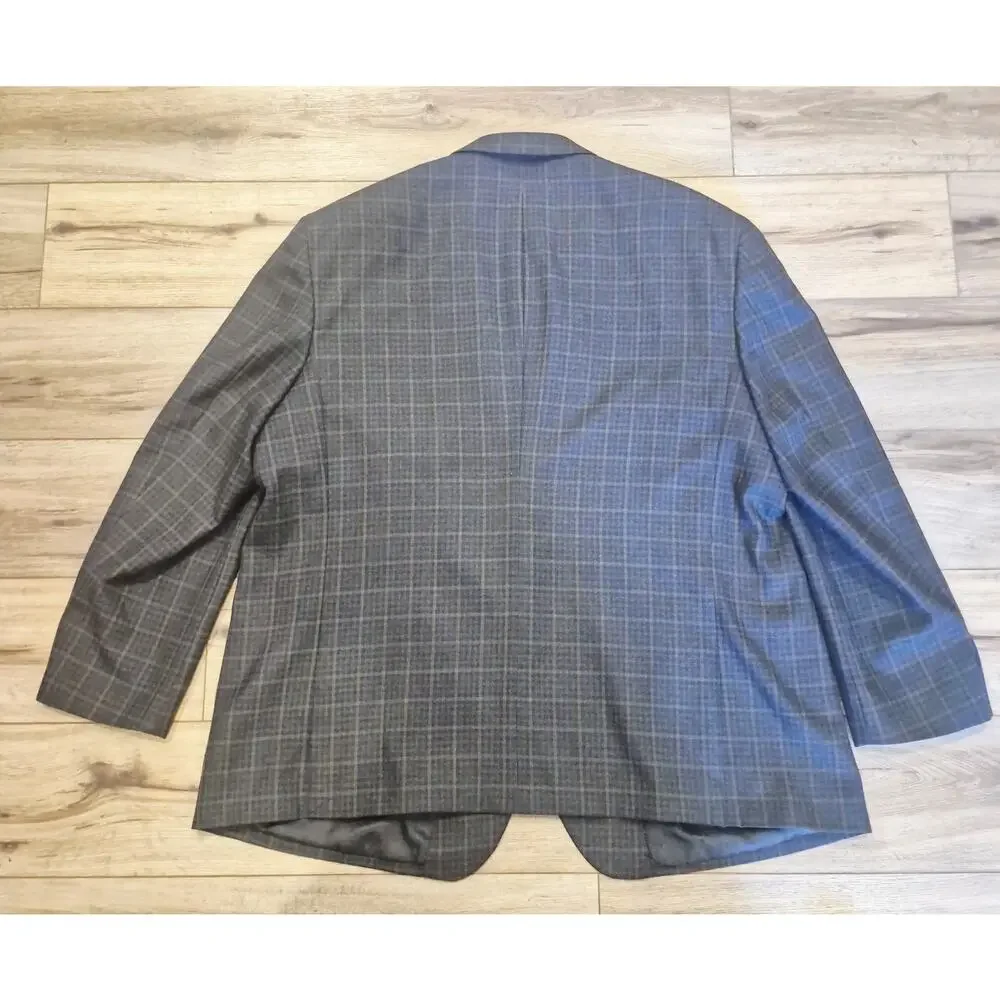 Oak Hill Mens Sport Coat Blazer 3XLT 54/56 Gray Plaid Wool Blend Big Tall